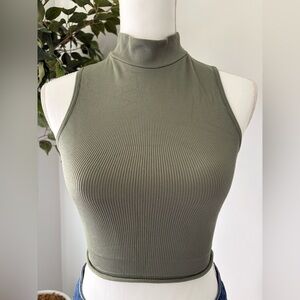 Green Turtle Neck Crop Top